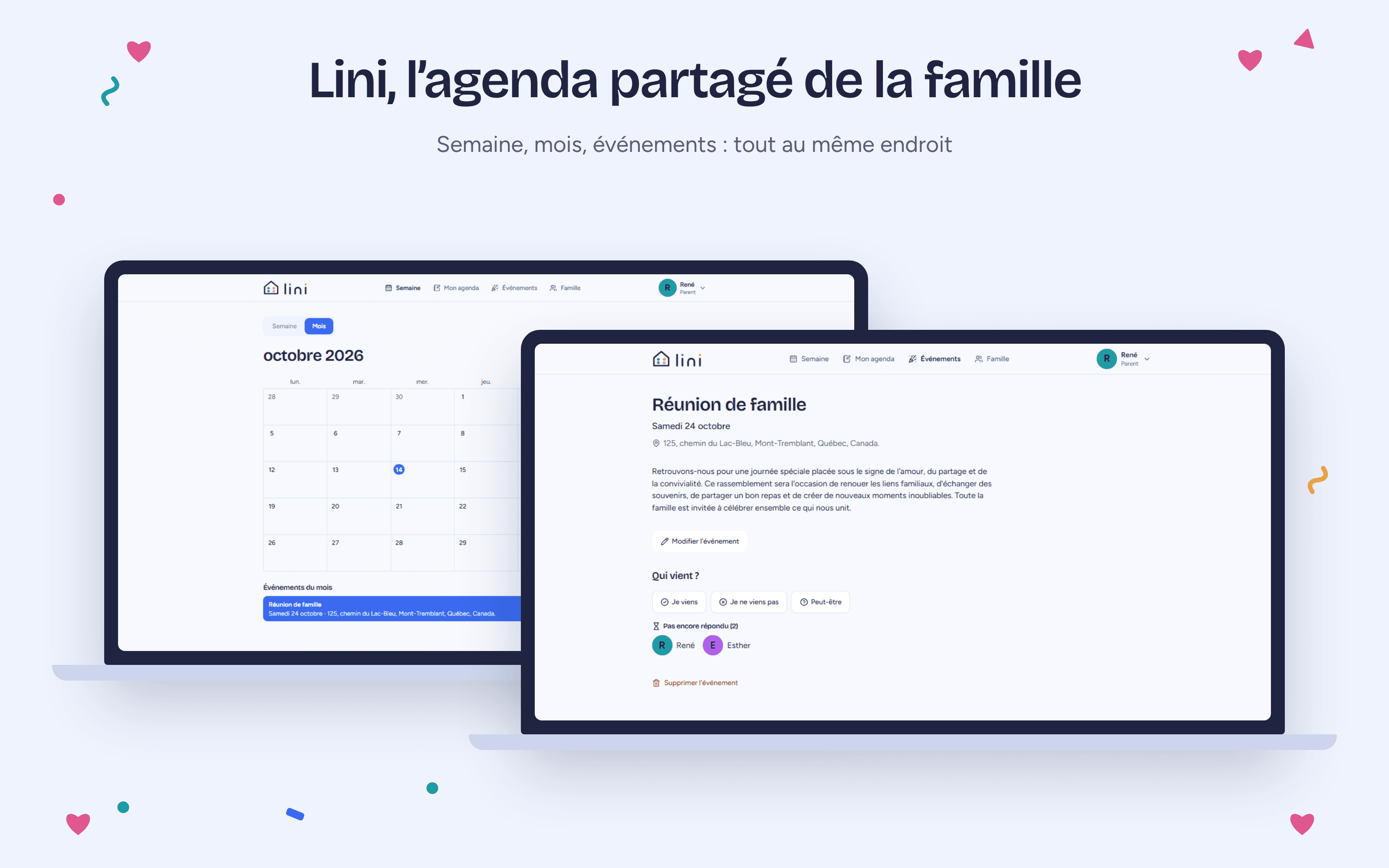 Capture 1 du projet Lini : l’agenda partagé de toute la famille