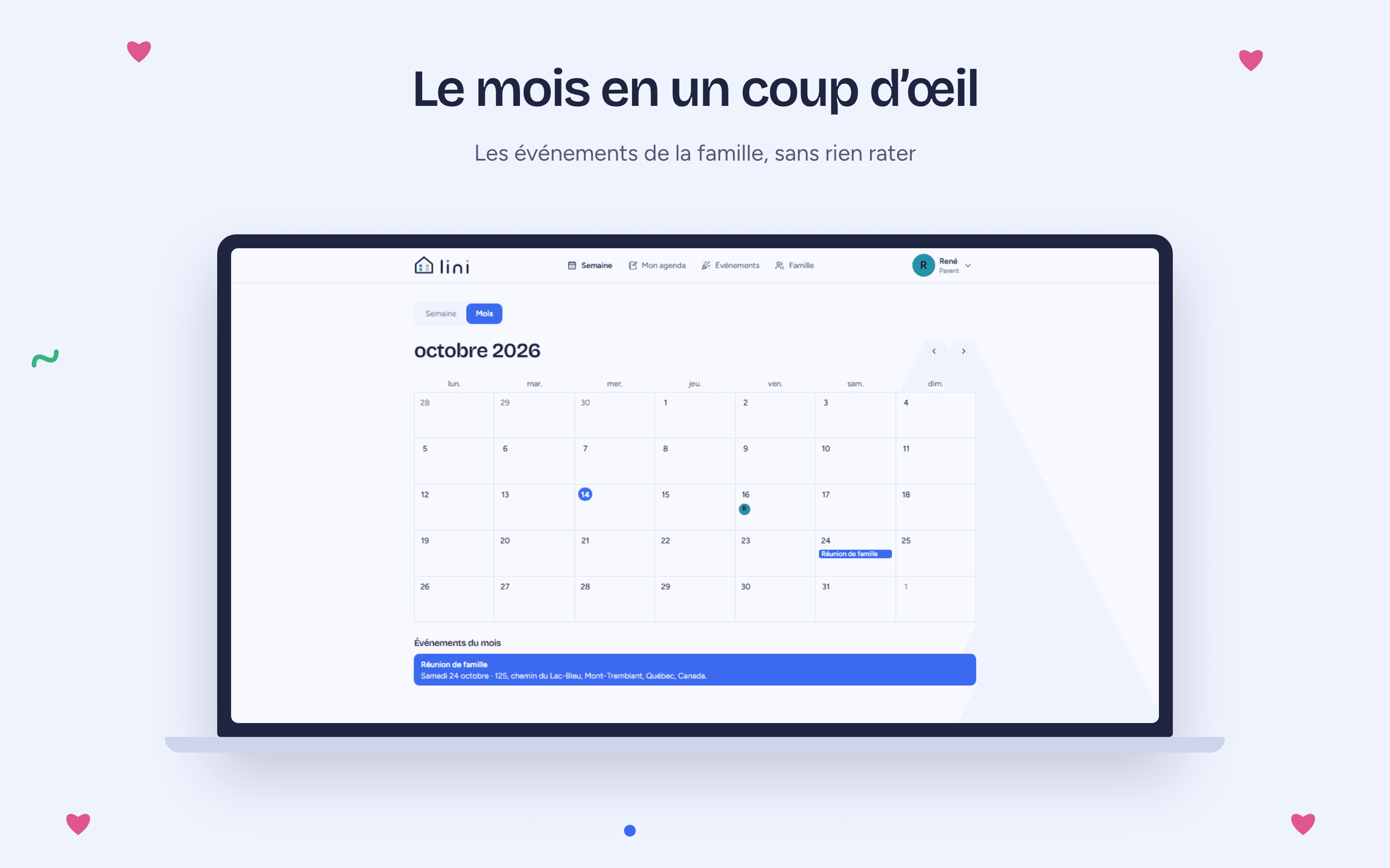 Capture 2 du projet Lini : l’agenda partagé de toute la famille