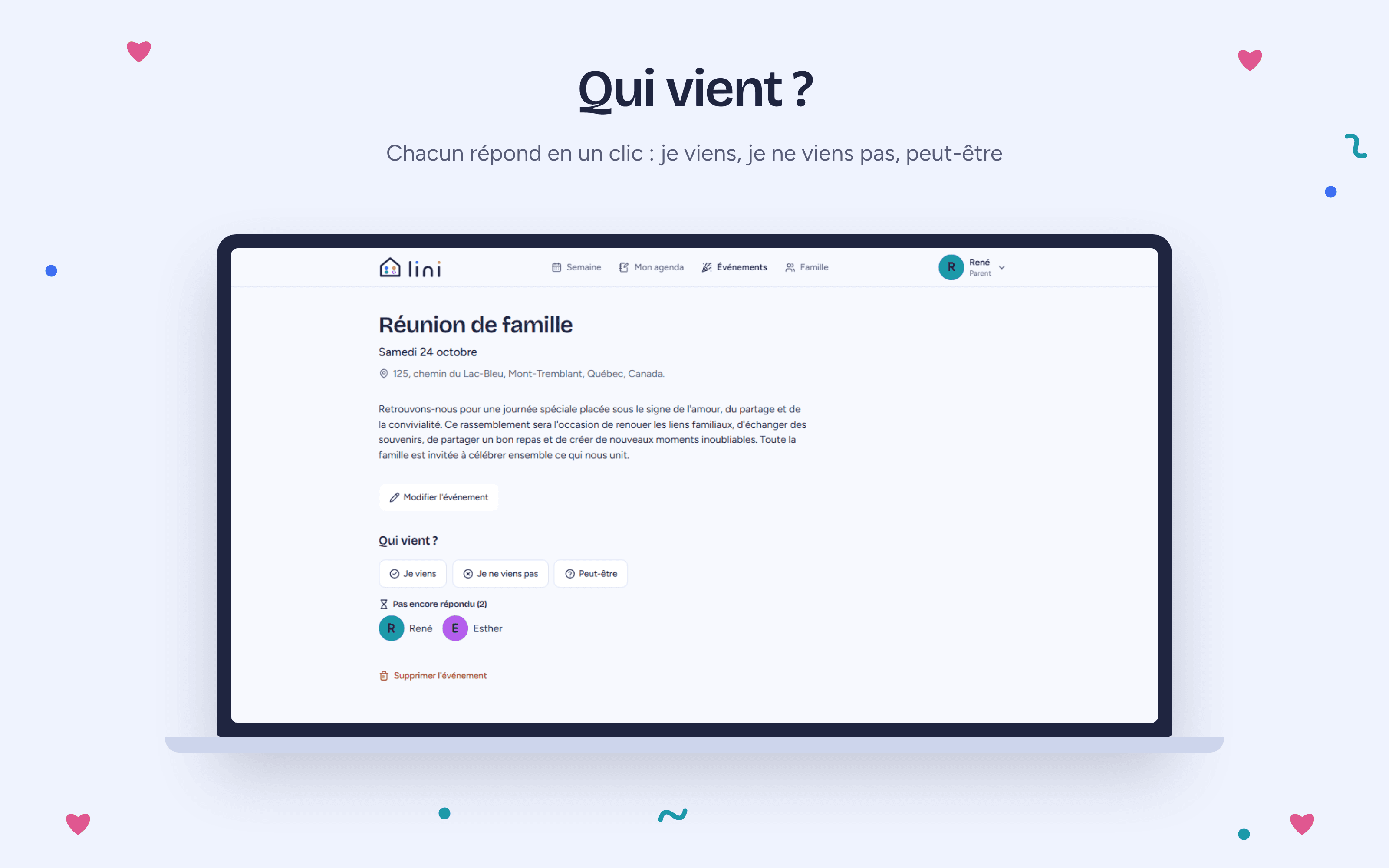 Capture 3 du projet Lini : l’agenda partagé de toute la famille
